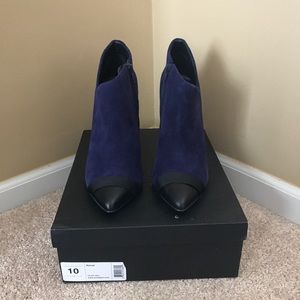 Navy blue and black ankle booties